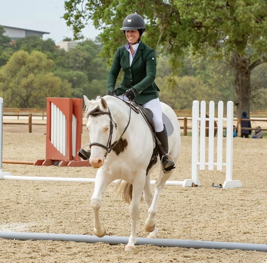 White Tux Only, owned by Janis Friedenberg Grube, competing at his first show at Paso Robles Horse Park. Photo: Lori Essence Captured.